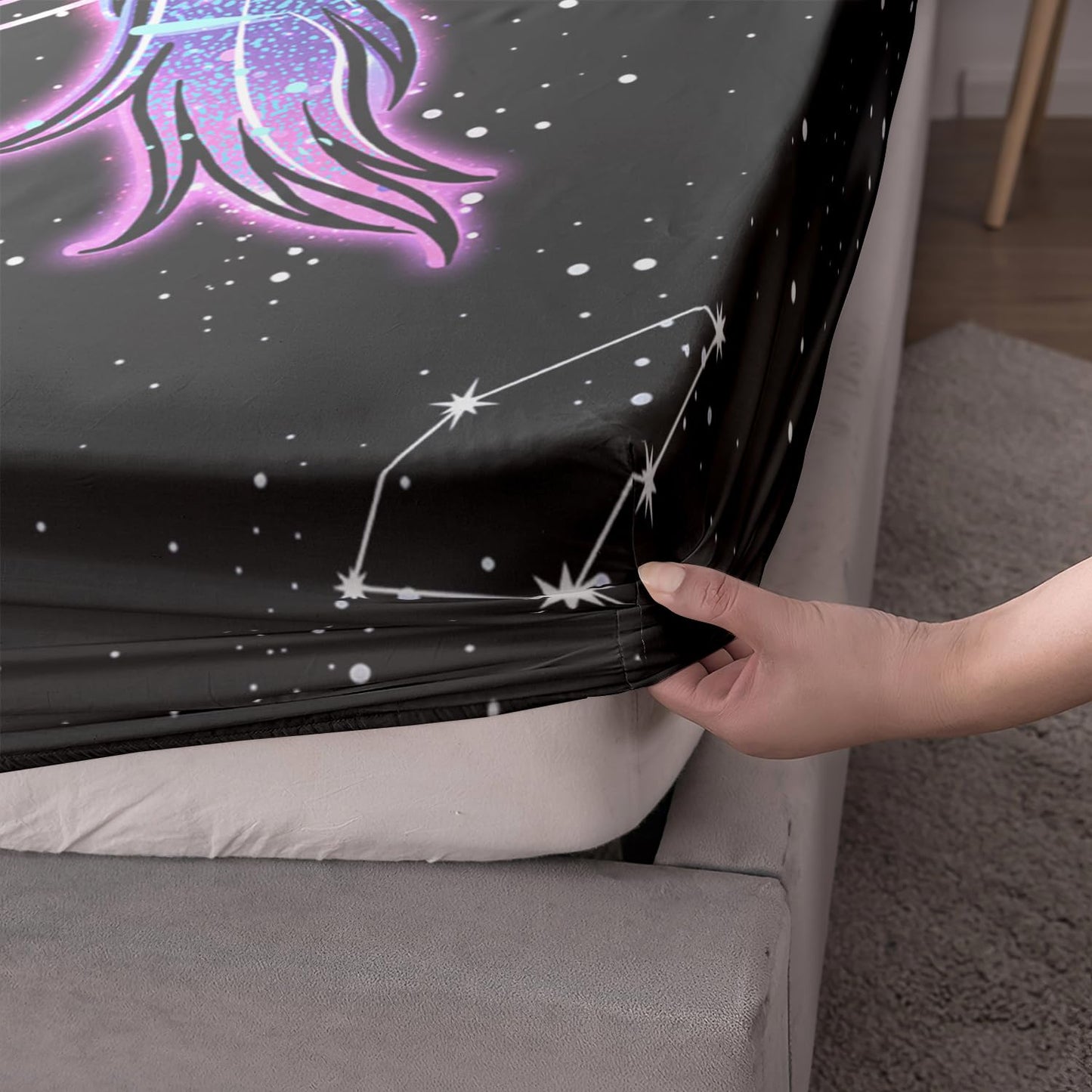 HOSIMA Unicorn Bedding Sets for Girls Kids,Butterfly Star Sky Galaxy Twin Fitted Sheet Unicorn Bedroom Decor,Black Lightweight Soft Easy Care Microfiber Bed Sheet Set with 15-inch Deep Pockets.