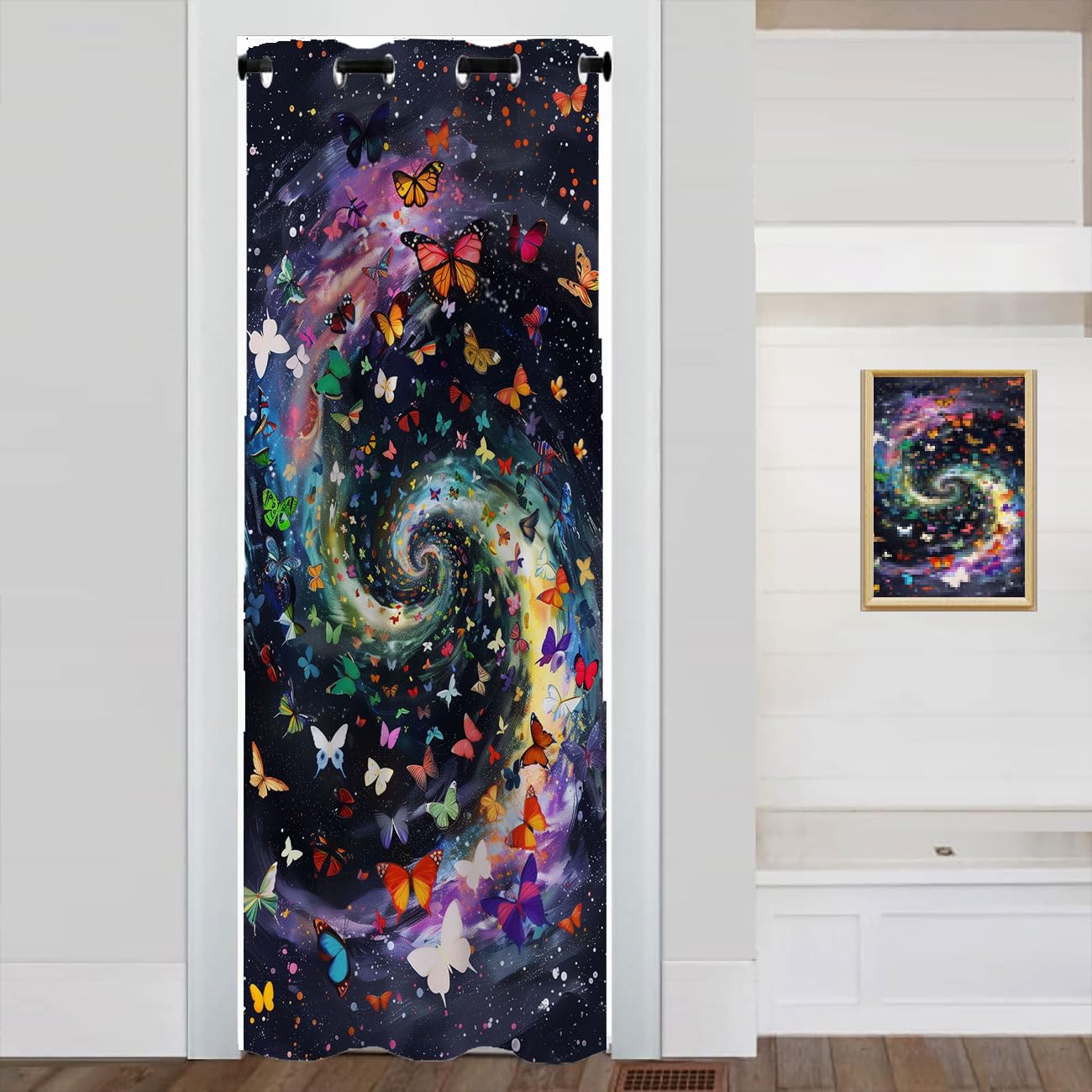 Chaohuan Colorful Butterfly Door Curtain, Space Galaxy Swirl Starry Sky Closet Door Cover Curtain for Kids Boys Girls Teens Bedroom Living Room 1 Panel 34" W X 80" L