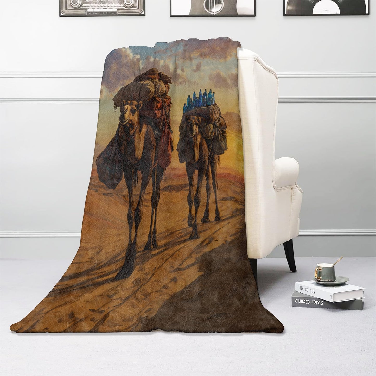 Kibue Desert Camel Blanket - Soft & Cozy Warm Flannel Throw - Plush Lightweight Blankets for Travel, Sofa, Bedroom, Office - Gifts for Adults Women Kids - for All Seasons 60"×50"