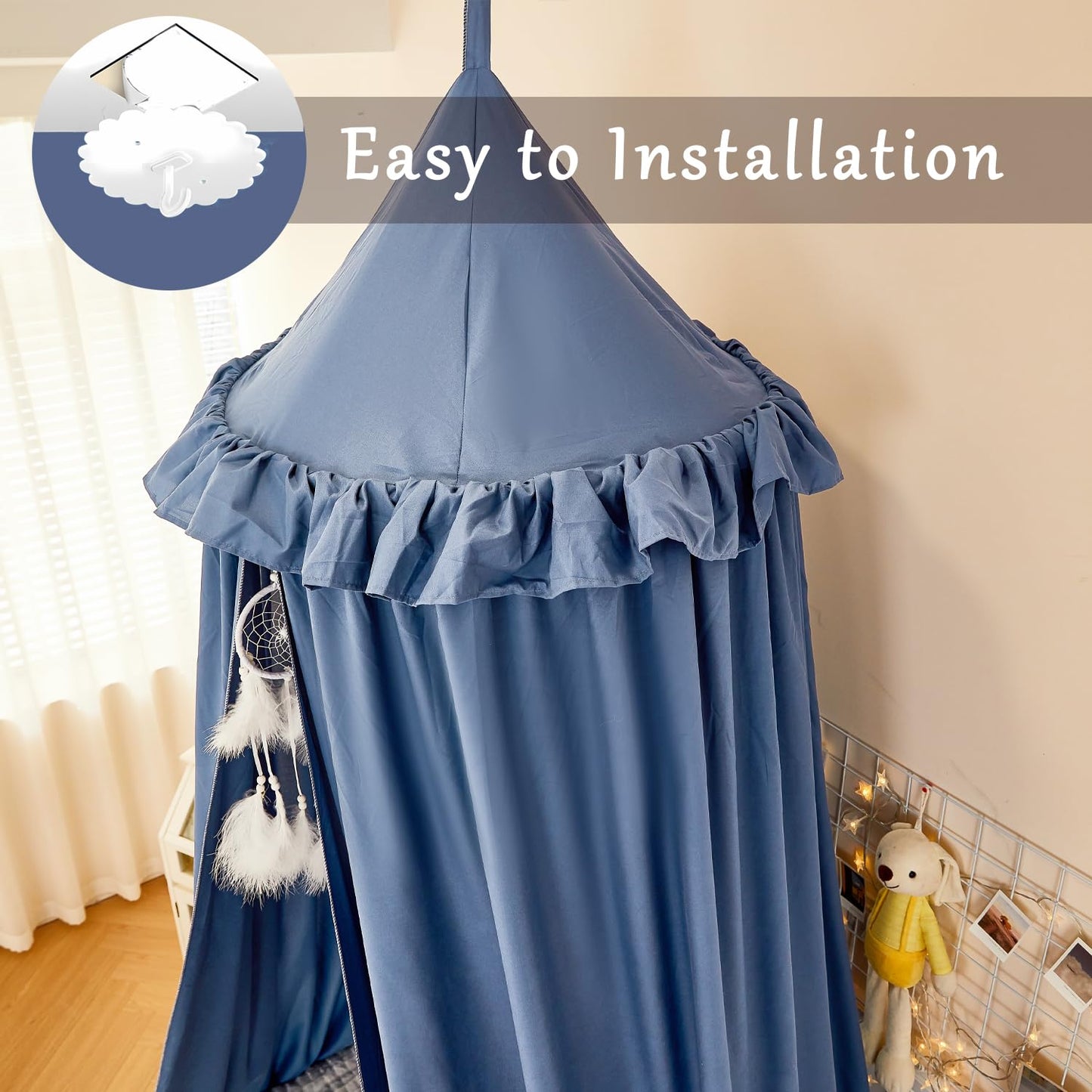 dix-rainbow Princess Decor Canopy for Kids Bed, Soft and Durable Bed Canopy for Girls Room Tent Canopy Dreamy Mosquito Net Bedding, Children Reading Nook Canopies Indoor (Blue)