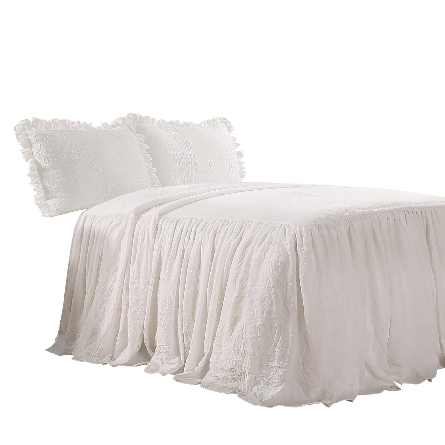 Lush Decor Ruffle Skirt Bedspread Set - 3-Piece Luxurious Farmhouse Bedding - Elegant Ruffle Detail - Timeless Style - Soft Lightweight Sheets - King, White