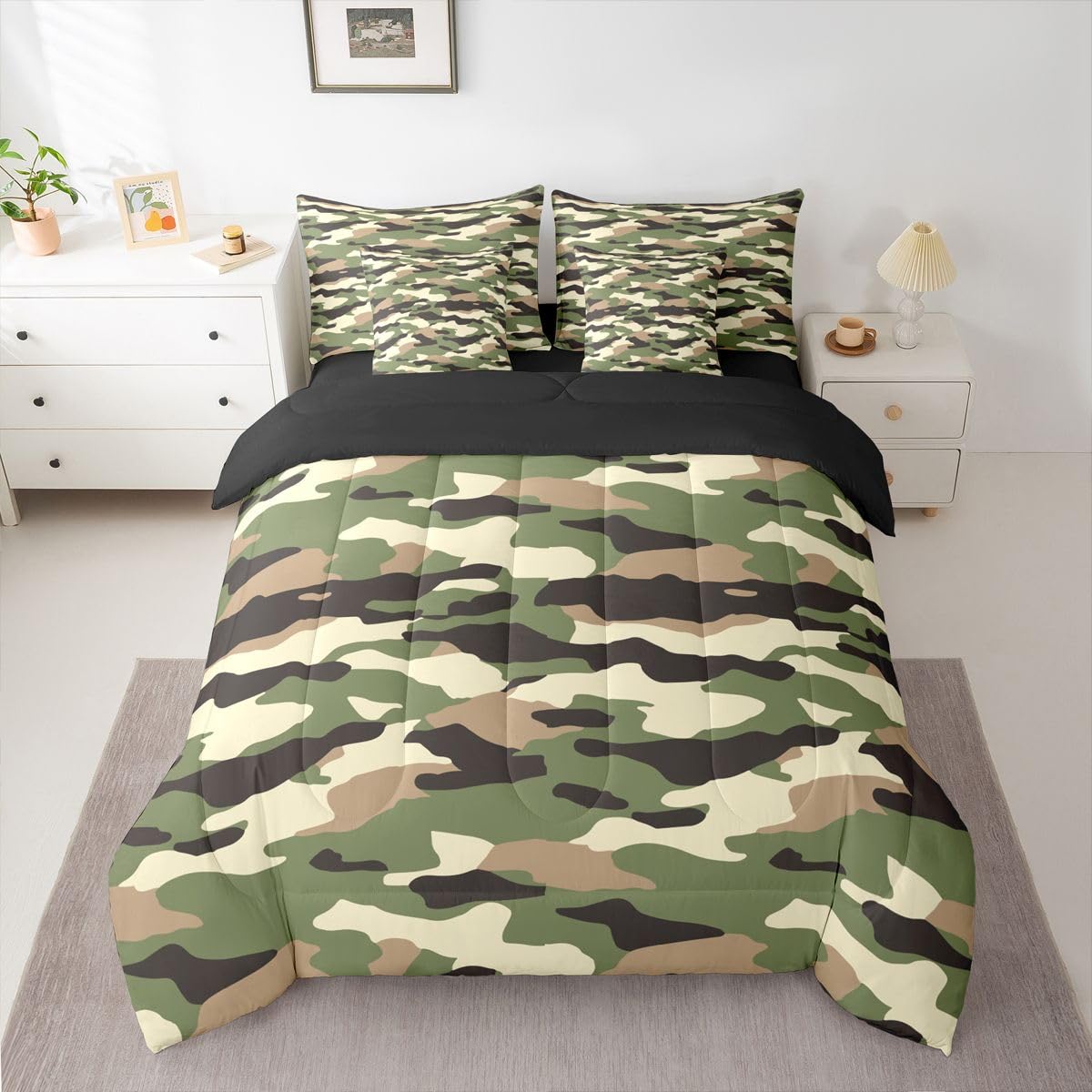 Feelyou Camouflage Comforter Set with Sheets 7 Piece Queen Size Camo Bedding Set for Kids Boys Girls Military Style Bed in a Bag Army Room Decor Soft Microfiber