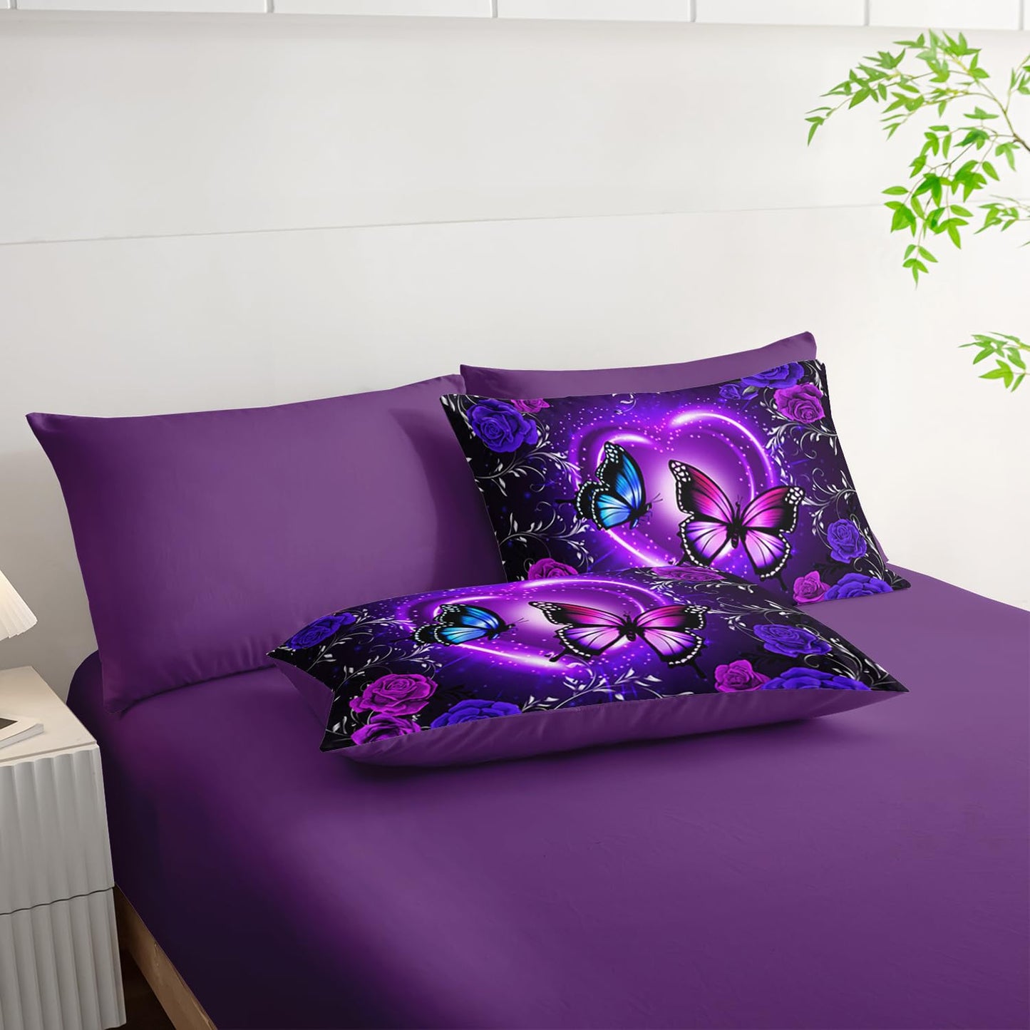 Tuzaovy Purple Butterfly Comforter Set 7 Piece Queen Size Bed in A Bag,Dreamy Butterfly Bedding for Girls Room Decor,Soft Microfiber Comforter with Fitted Sheet,Flat Sheet, Pillowcases & Shams