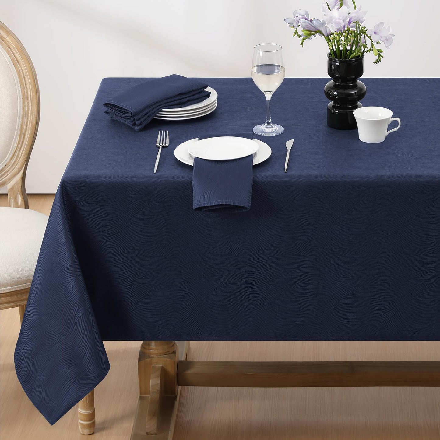 Softalker Jacquard Rectangle Tablecloth, Swirl Design Waterproof Stain Resistant Table Cover Wrinkle Free Heavy Weight Table Cloths for Dinner/Parties/Holiday - 60 x 84 Inch, Navy Blue