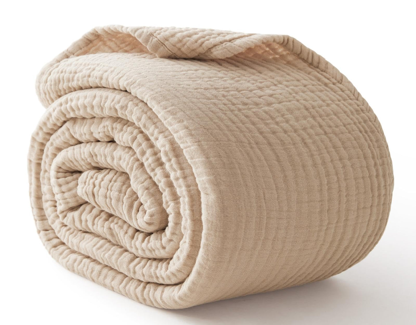 Kozyhvn 100% Cotton King Size Blankets for Bed 108" x 90", 6 Layers Cooling and Soft Muslin Throw Blanket, Lightweight Quilt Bedspread Coverlet, Gauze Blanket for Adults All Season, Linen Beige