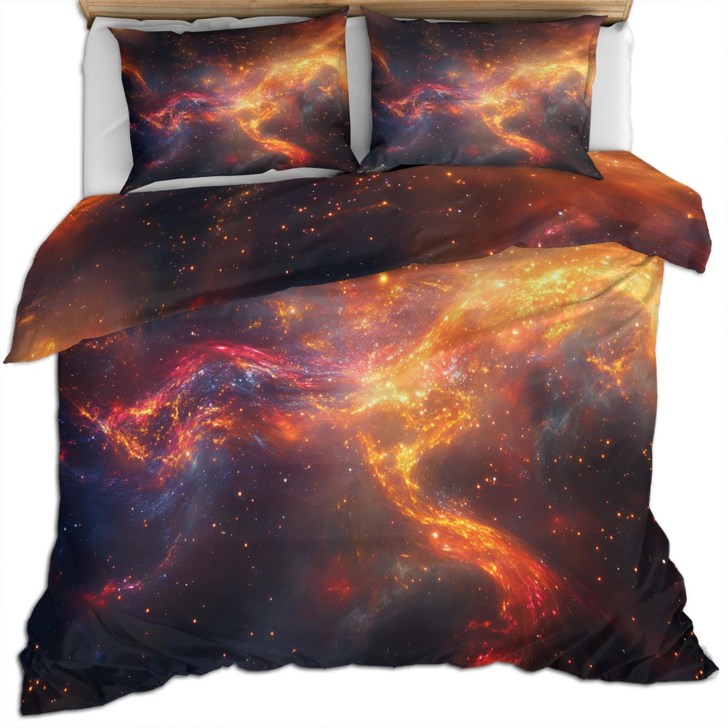 PAISUOQ Galaxy Duvet Cover Full Size, Space Landscape Bedding, 3 Piece, Soft Microfiber Patterned Comforter Cover with Zipper Ties & 2 Pillowcase, Cosmic Nebula Bedroom Decor & Gifts
