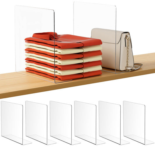 HBlife Acrylic Shelf Dividers for Closet Organization, 6 Pack 12 Inches [Extra Tall Version] Closet Dividers for Shelves, Clear Purse Organizer for Sweater, Shirts, Handbags in Bedroom and Office