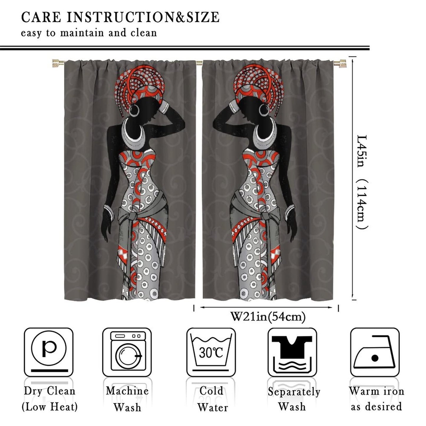 JESTRONRY Black Girl Window Curtains,African Woman Hand Drawn Tribal Ethnic Theme Room Darkening Door Window Rod Pocket Curtain for Living Room Bedroom Kitchen Bathroom Decor W42xL45in