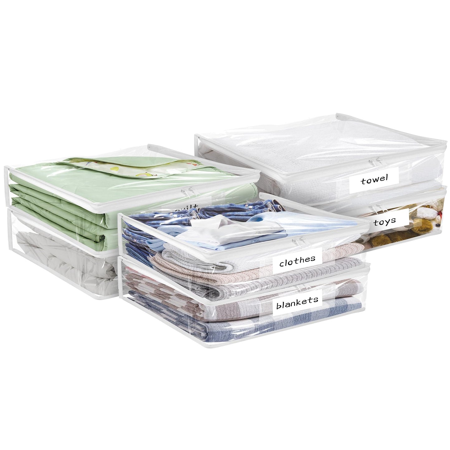 Plastic Storage Bags with Easy-Glide Zipper, Pack of 6, Durable Clear Vinyl Zippered Storage Bags for Clothes Sweaters Comforters Blankets Sheets Bedding (10.5 x 10.5 x 2.5 Inch, White)