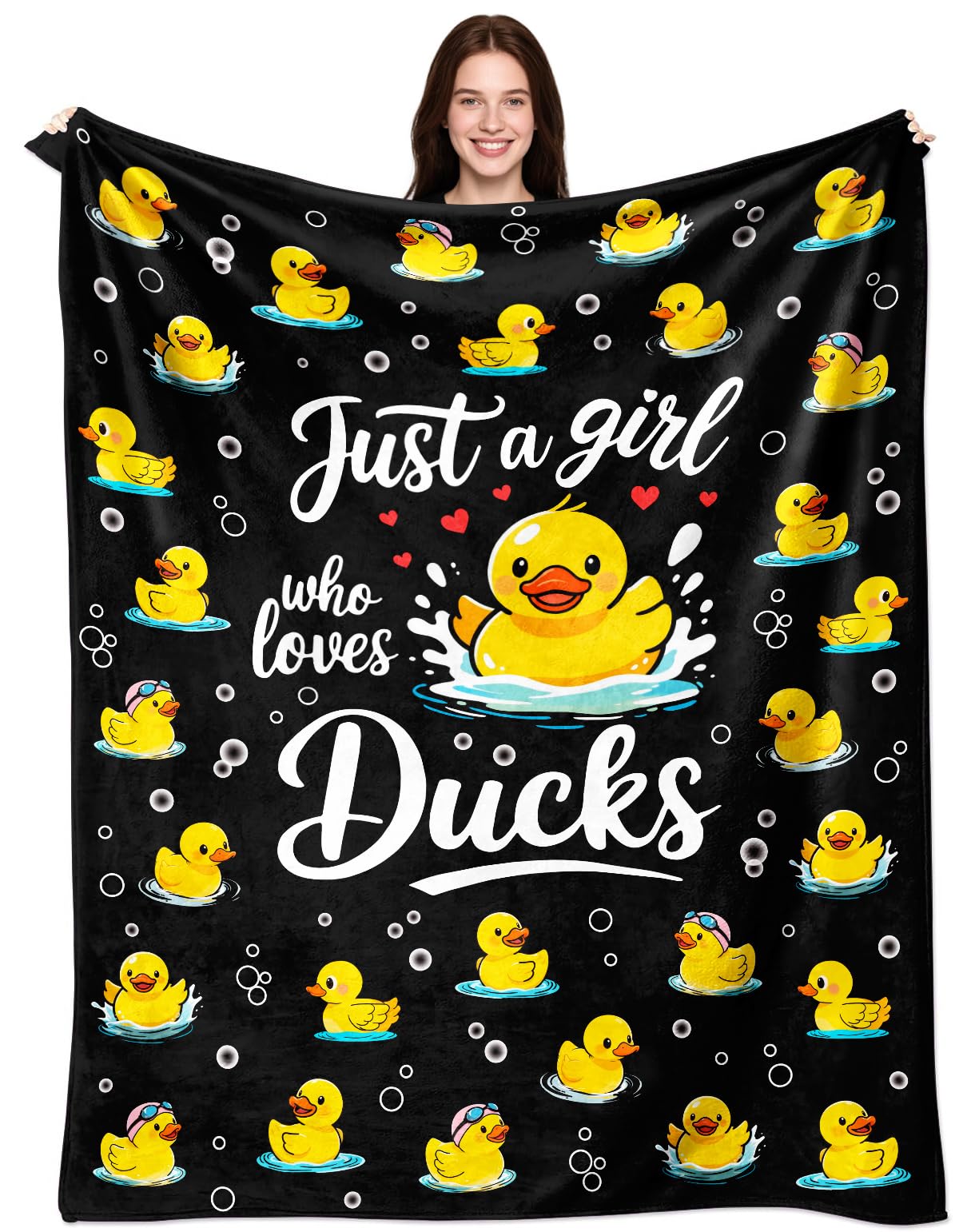 Tinerpoim Duck Blanket Gifts Soft Flannel Duck Throw Blanket Stuff Decor for Girls Women Kids Adults Black 50"x40"