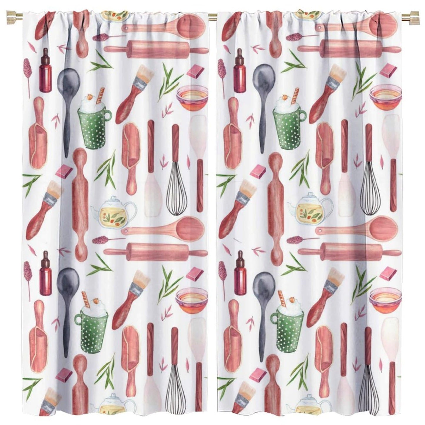 Brebasf Rustic Kitchen Chef Curtains - Abstract Modern Art Cooking Theme Kitchenware Print Window Treatment Room Darkening Blackout Curtains Thermal Insulated Rod Pocket Curtains 2 Panels 45"L x 21"W