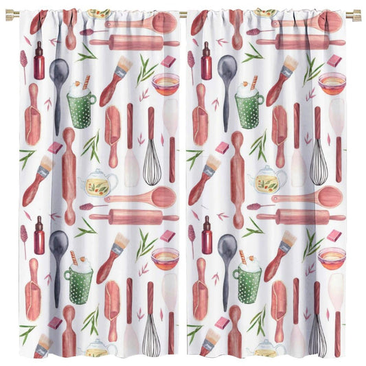 Brebasf Rustic Kitchen Chef Curtains - Abstract Modern Art Cooking Theme Kitchenware Print Window Treatment Room Darkening Blackout Curtains Thermal Insulated Rod Pocket Curtains 2 Panels 45"L x 21"W