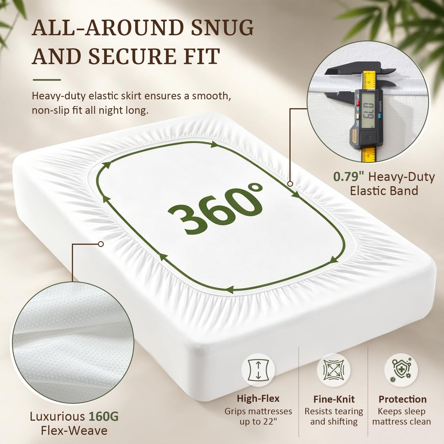 Hisheet Waterproof Bamboo Mattress Protector Queen Size, 320G Ultra-Thick Noiseless Cooling Mattress Cover Fits 6-22" Deep Pocket - ASTM Certified Breathable for Hot Sleepers, Heavy Duty Elastic Skirt