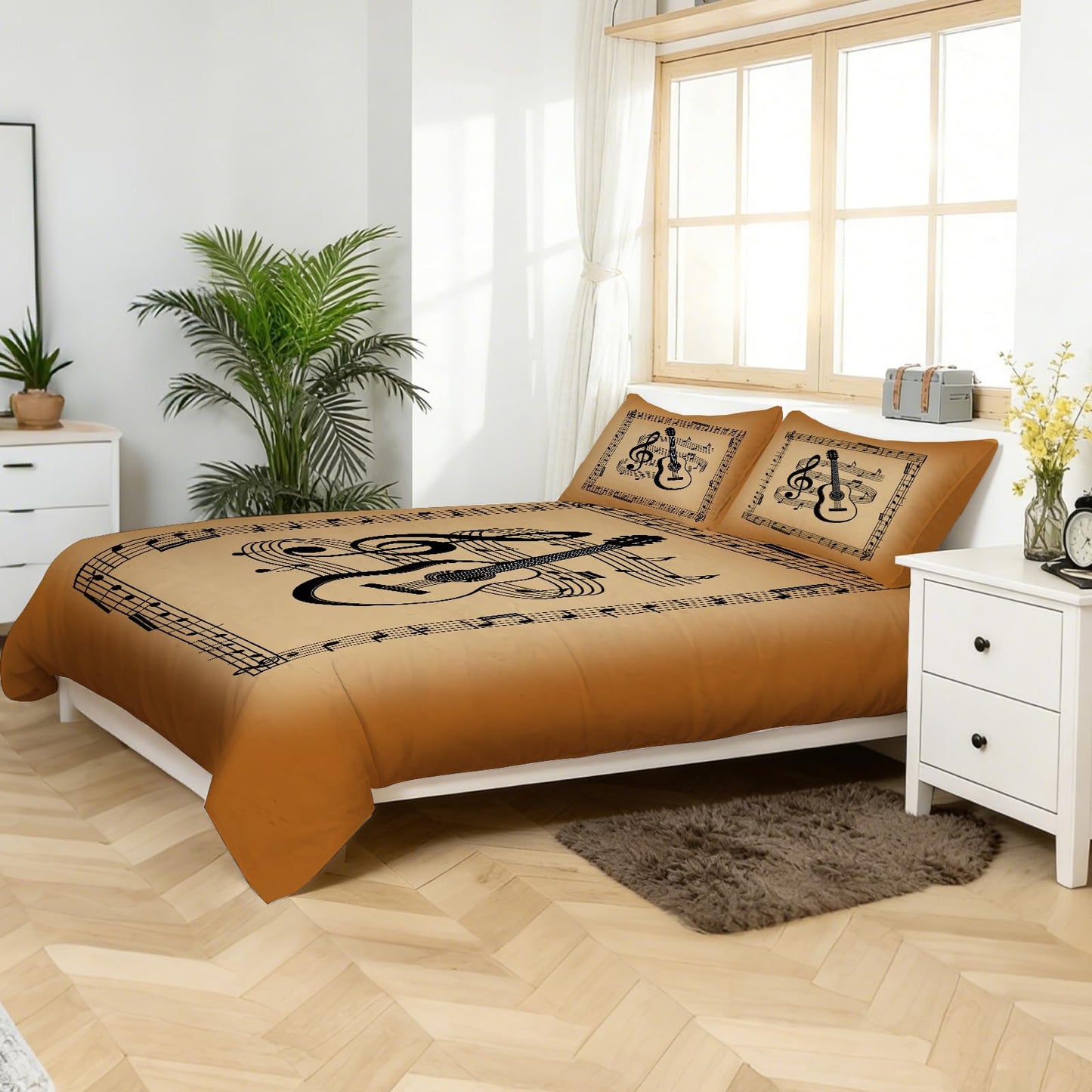 Custom Guitar Comforter Set, Personalized Guitar Music Bedding Set with Name Number Customized Quilt Cover with 2 Pillowcase for Twin Throw Full Size Bed Sets