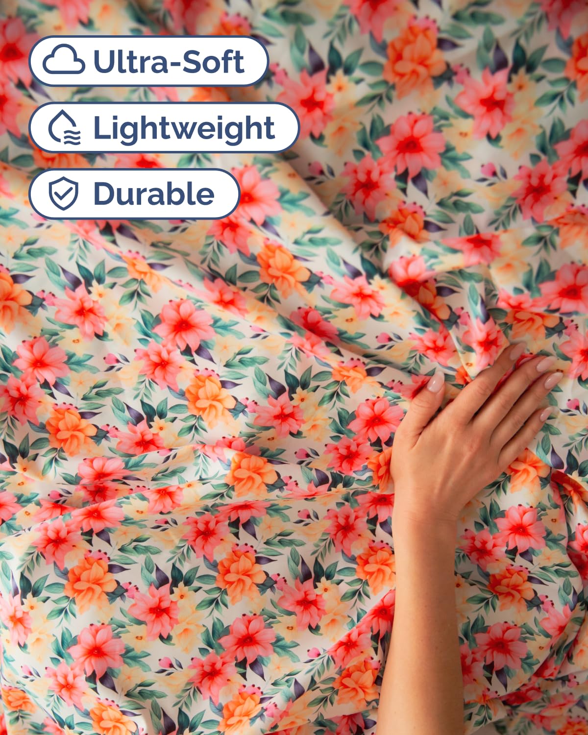 Floral Sheets - Flower Print Bed Sheet Set - 1 Flat, 1 Fitted & 1 Pillowcase w/ Deep Pockets - Comfy, Cozy, Wrinkle & Fade Free - Boho Botanical Bedding - Soft, Breathable & Cooling - Twin Size Set