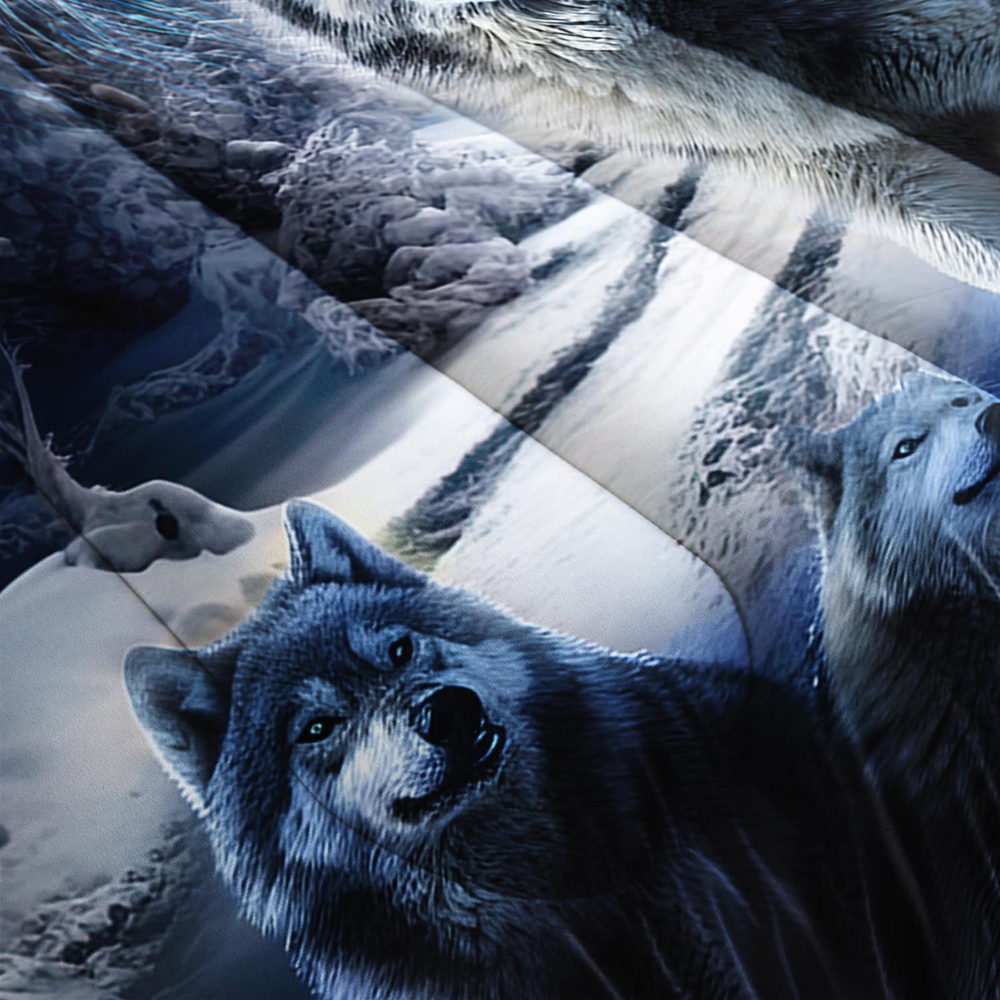 AILONEN Boys Bedding Set - Wolf Printed Comforter Set, Queen Size, 3Pcs Safari Wolves Duvet Set, 1 Quilt and 2 Pillowcases