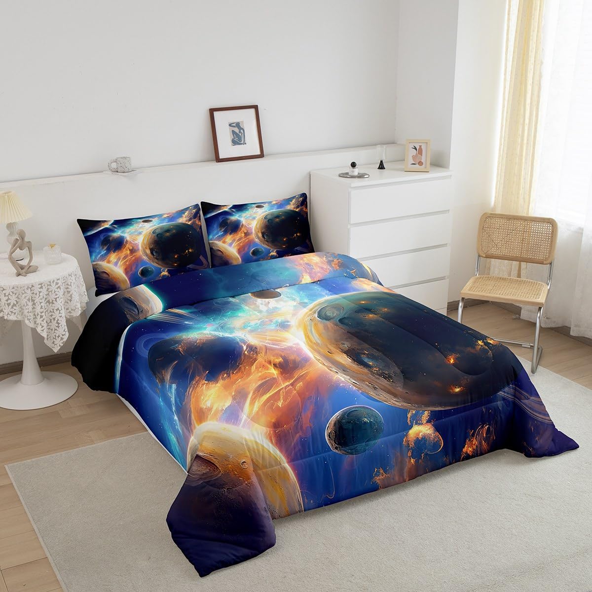 jejeloiu Solar System Bedding Set Full Size Kids Outer Space Comforter for Boys Girls Universe Planets Comforter Set Galaxy Duvet Set Room Decorations Quilt Set