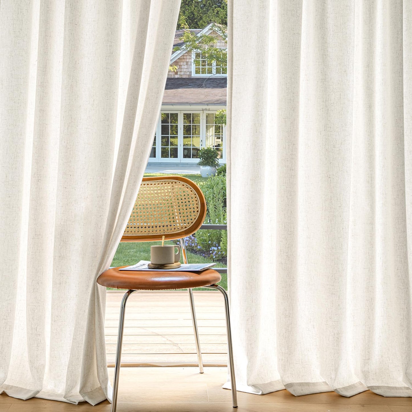 MIULEE Non-See-Through Privacy Linen Curtains 2 Panels, Light Filtering Window Curtains Farmhouse Textured Back Tab Semi Sheer Drapes for Bedroom Living Room, 52 x 84 Inches Long, Natural White
