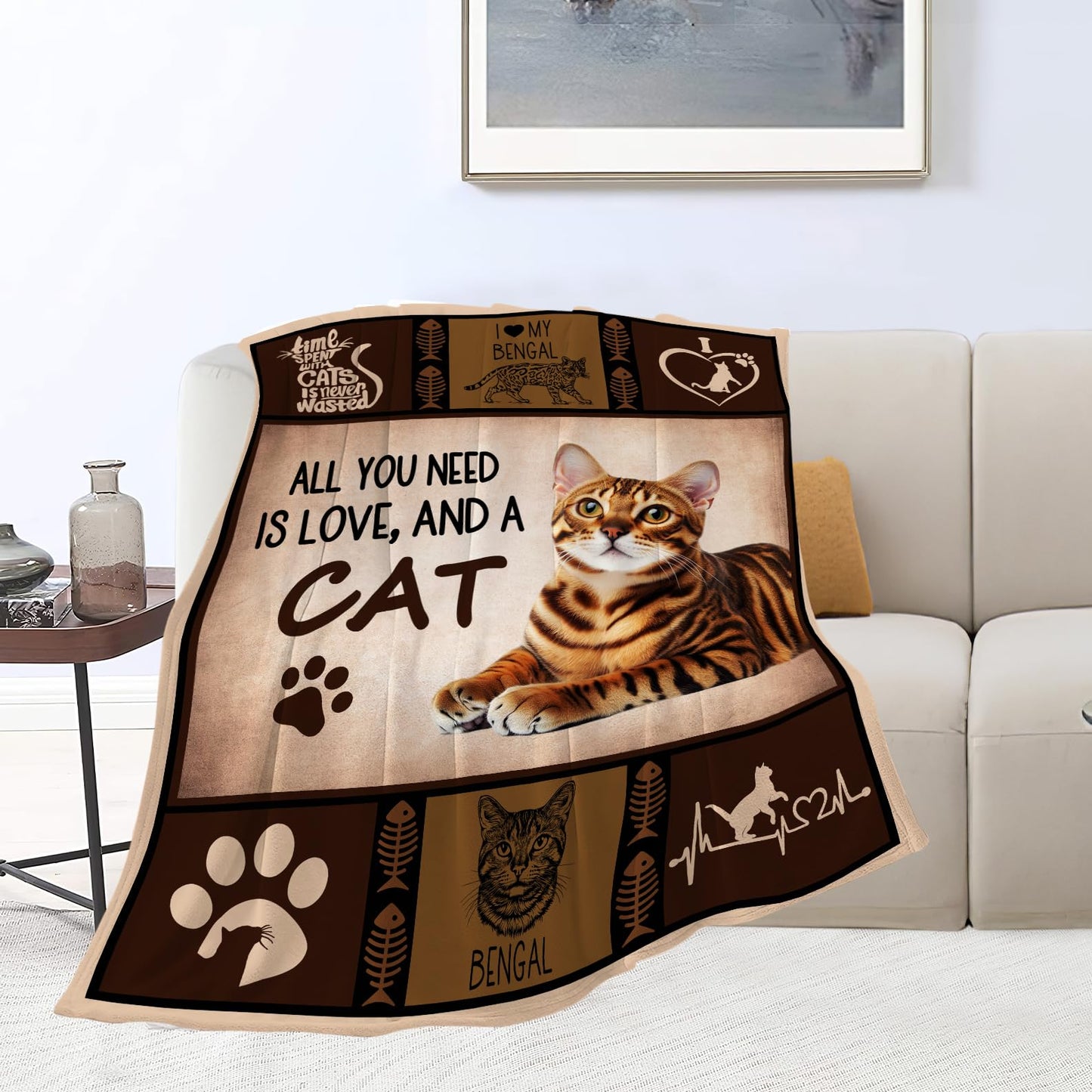 Uphomart Cat Blanket, Bengal Cat Throw Blankets, Bengal Gifts for Women Boys Girls Men Lover Adult Cozy Fleece Flannel Bedding Stuff Animal Plush for Couch Sofa Bed 40"X50"