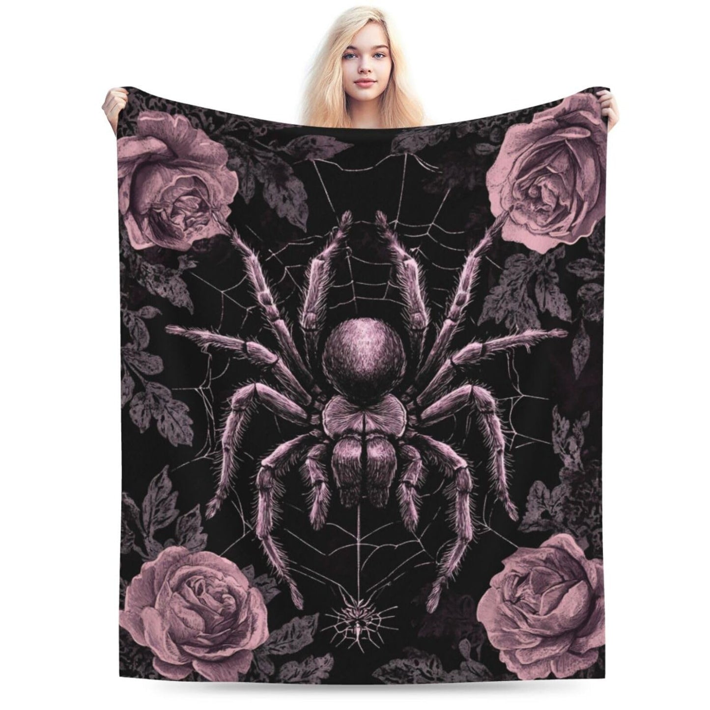 Gothic Spider Throw Blanket Rose Spiders Blankets Aviation Spider Web Fleece Plush Super Soft Cozy Warm Lightweight Decor Gifts for Boys Girls Kids Adults Men Women 40" x 50"