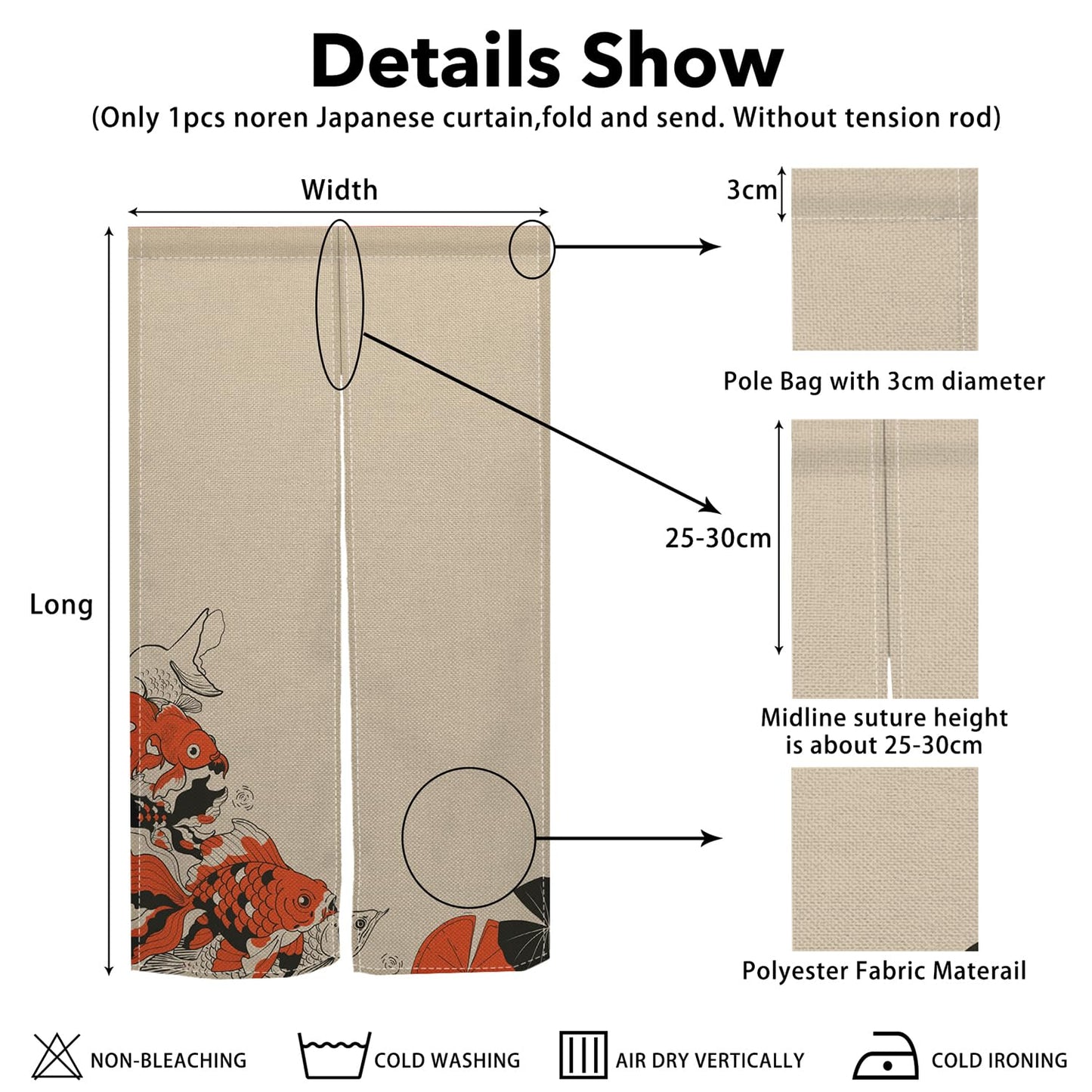 Leowefowa Noren Japanese Doorway Curtain Traditional Koi Fishes Printed Window Treatment Feng Shui Door Curtain Tapestry for Wall Hanging Bedroom Divider Kitchen Partition Home Decor, 33.5"x 70.9"