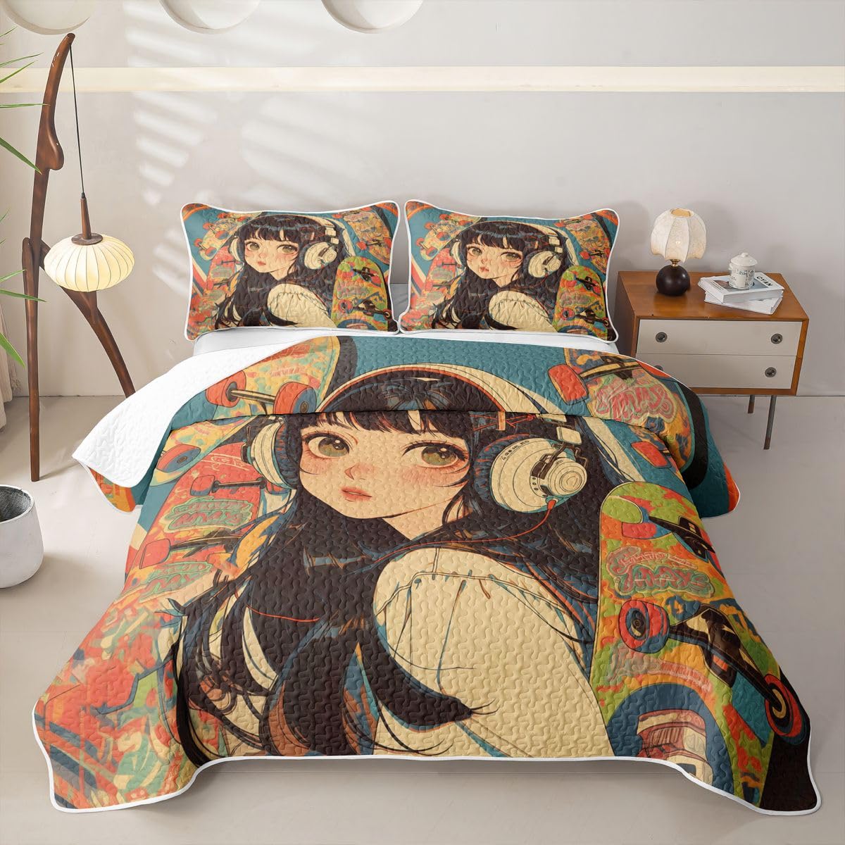 Erosebridal Fashion Music Girl Quilts Twin Size - Japanese Girl Bedspread Coverlet Set, Anime Gifts Quilt Coverlets 2Pcs (Only 1 Pillowcase)