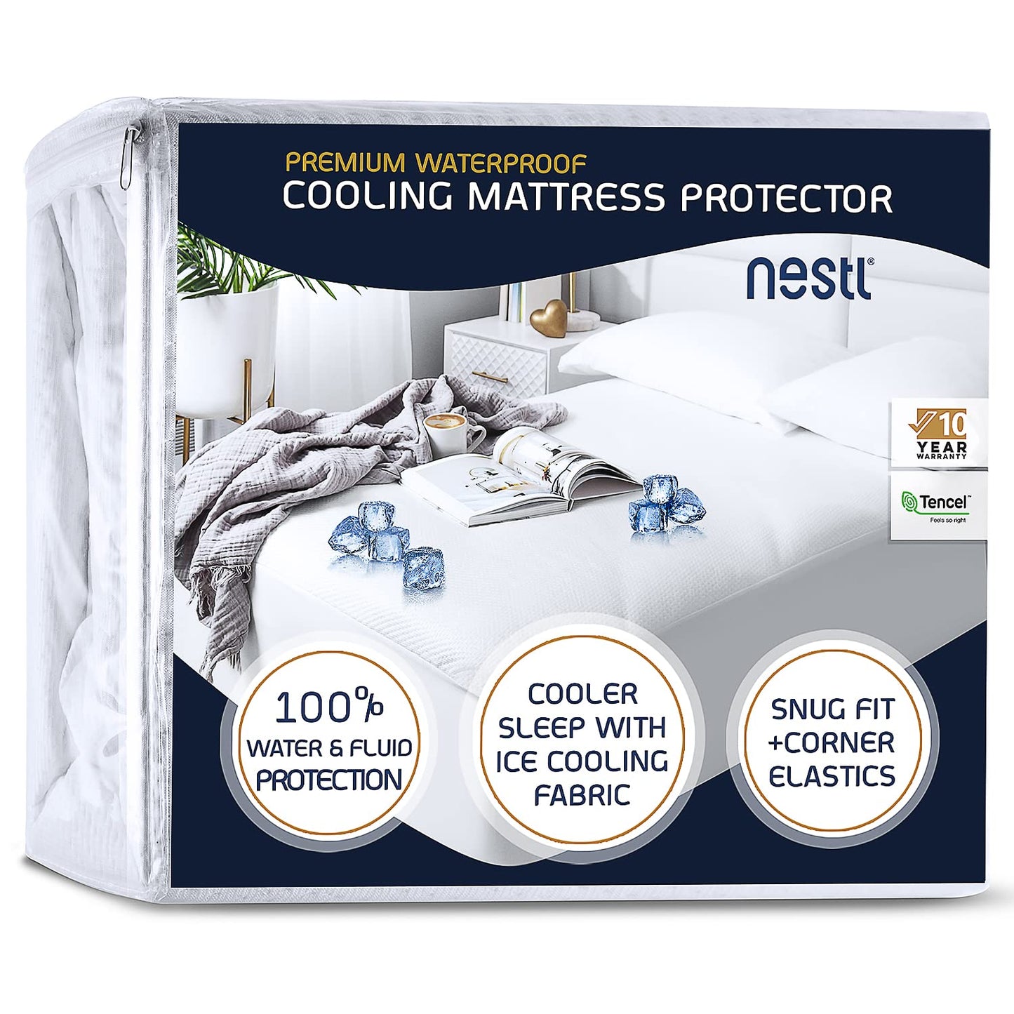 Nestl Waterproof Mattress Protector, Washable Mattress Cover, Fitted Mattress Pad with 17" Deep Pocket (Queen)