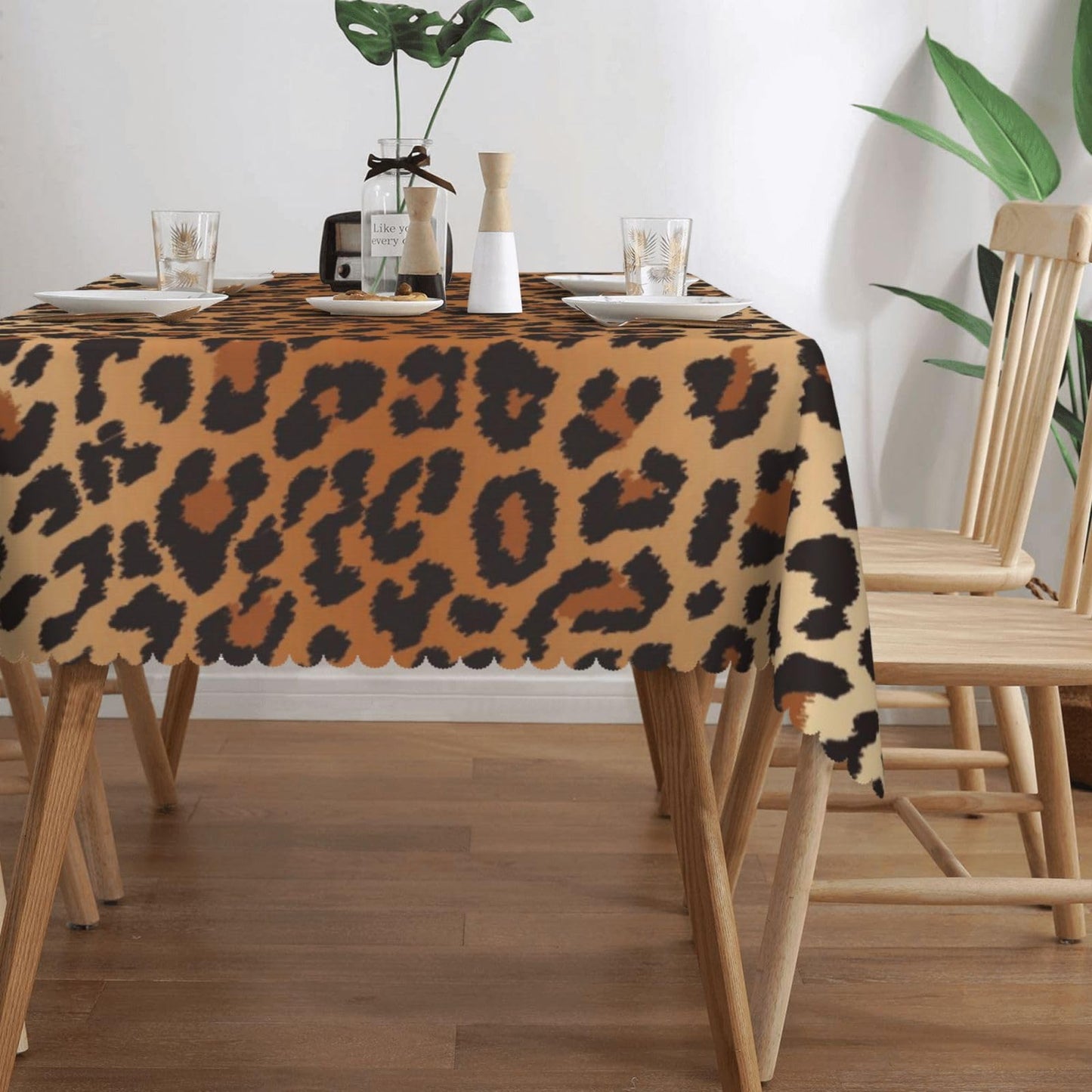 DRAVVIX Leopard Pattern Rectangular Tablecloth, Brown Leopard Table Cloth Washable Tablecloths Decorative Table Cover for Kitchen, Dining, or Parties 54x72 Inches