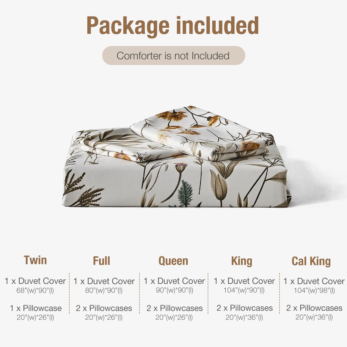 Lekesky King Size Duvet Cover Set, Lightweight Soft Microfiber Comforter Cover，Reversible Duvet Cover King with Branch Pattern, 3 Pieces Khaki Bedding Set with Zipper and 2 Pillowcases