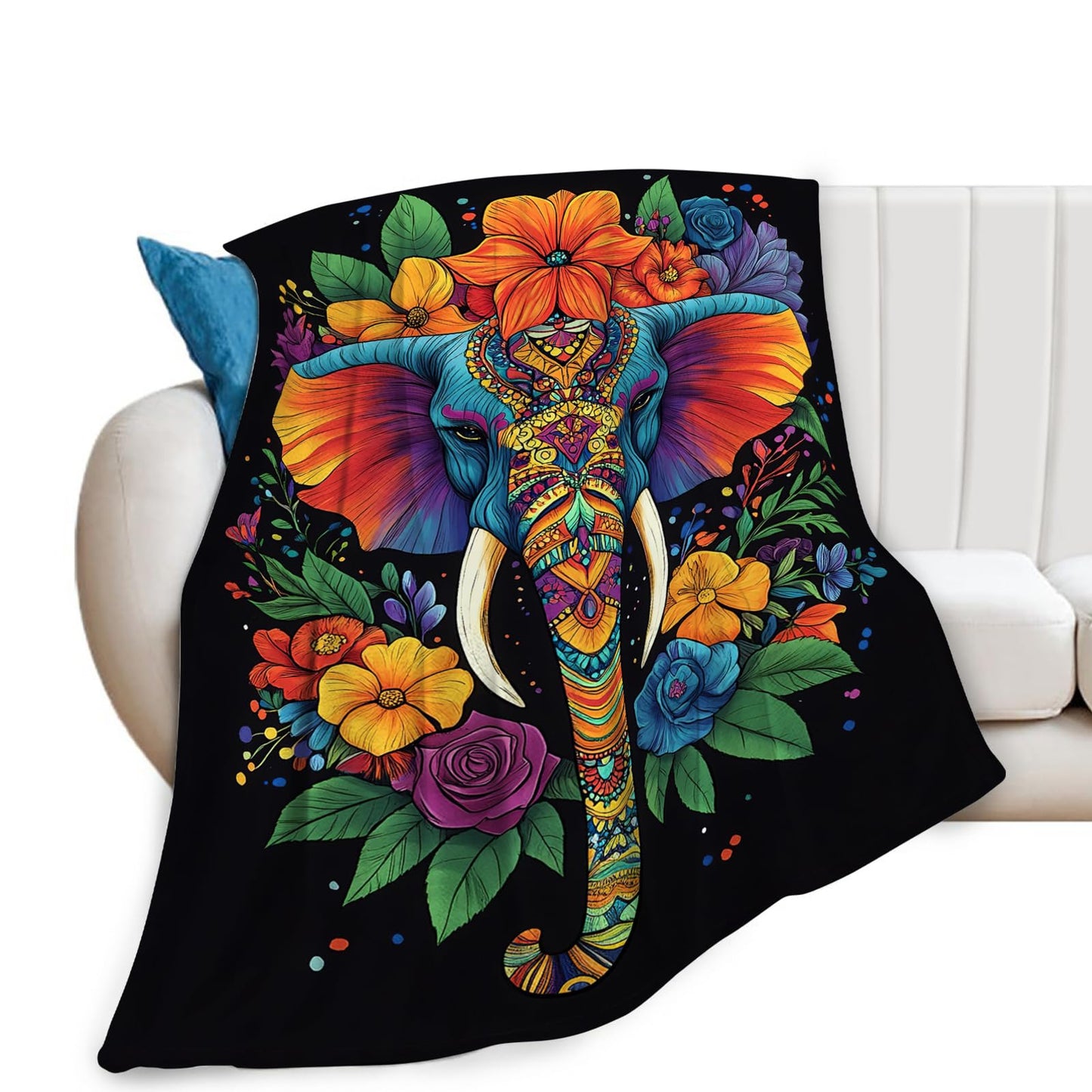 Elephant Blanket, Animal Throw Blanket, Elephant Gifts, Colorful Elephants Blankets, Elephants Stuff Fleece Flannel Plush for Women Men Boys Girls Lovers Adults Soft Bedding for Sofa Bed Home 40"X50"