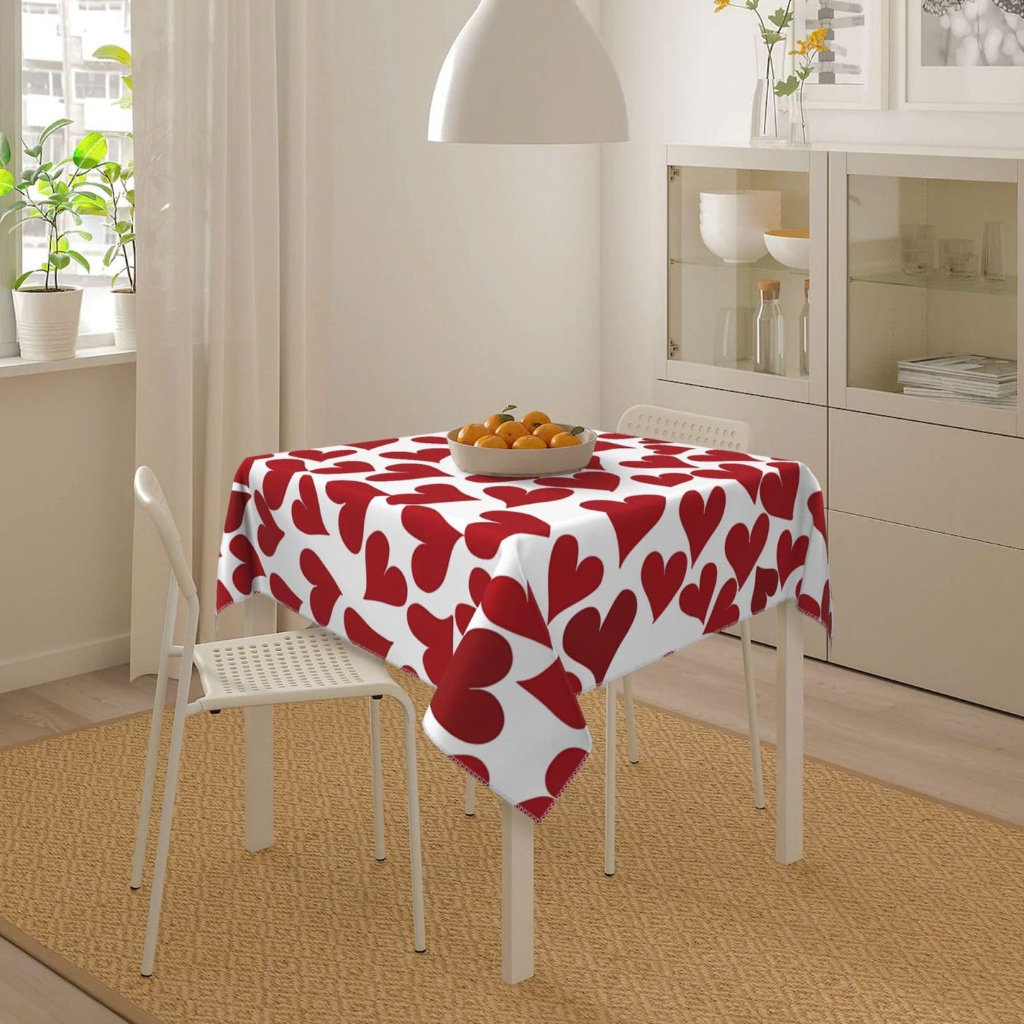 Entemne Square Table Cloth 55x55 Inch Red Love Heart Pattern Tablecloth Washable Soft Wrinkle Free Dust Proof Card Table Cover for Tea Party Picnic Kitchen Dining Decor