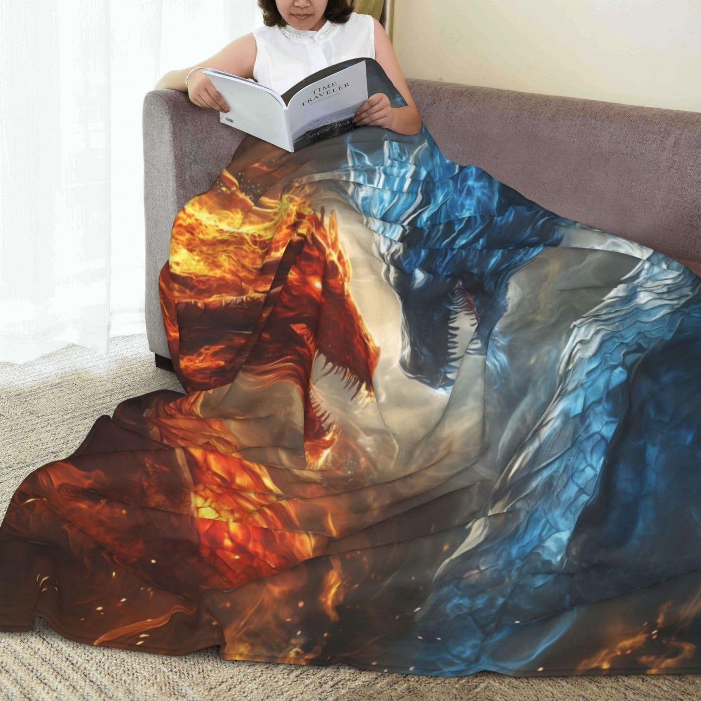 Dragon Blanket Gifts for Adults Girls Lightweight Soft Fairy Dragon Flannel Throw Blankets Cozy for Living Room Sofa Couch Bed Room All Season Decor 50x60in