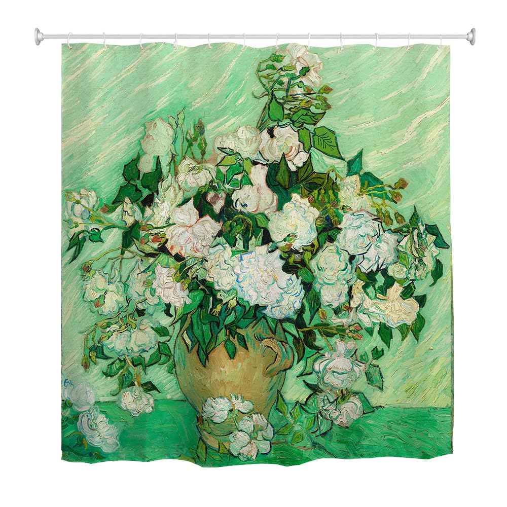 Sobrzy Van Gogh Shower Curtain for Bathroom with Hooks, Famous Art Long Cloth Fabric Shower Curtain Bath Van Gogh Decorations, 71Wx72L (Multi, 71x72 Inches, Roses)