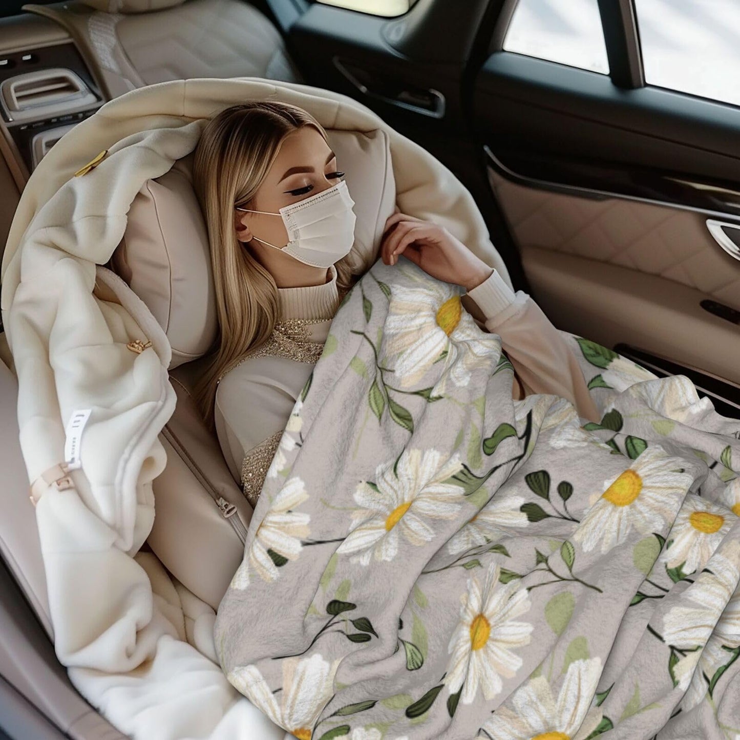 Abucaky White Daisies Flower Fleece Throw Blanket Ultra Soft Cozy Decorative Flannel Blanket for Home Bed Couch Chair Travel 50x40in