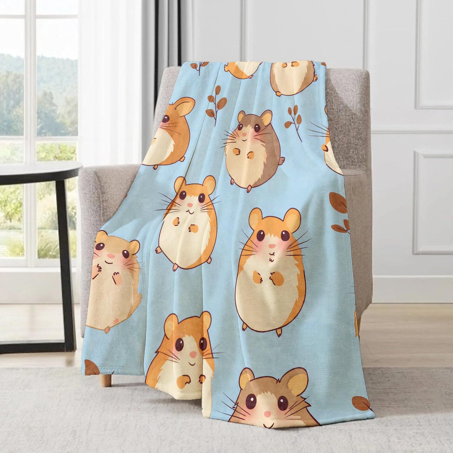 ainori Hamster Blanket - Cute Cartoon Hamsters Light Blue Fleece Throw,Gifts for Kids Adult, Soft & Warm,Lightweight, for Modern Rustic Whimsical Decor, Animal Lovers, and Room Home Accents 50x60in