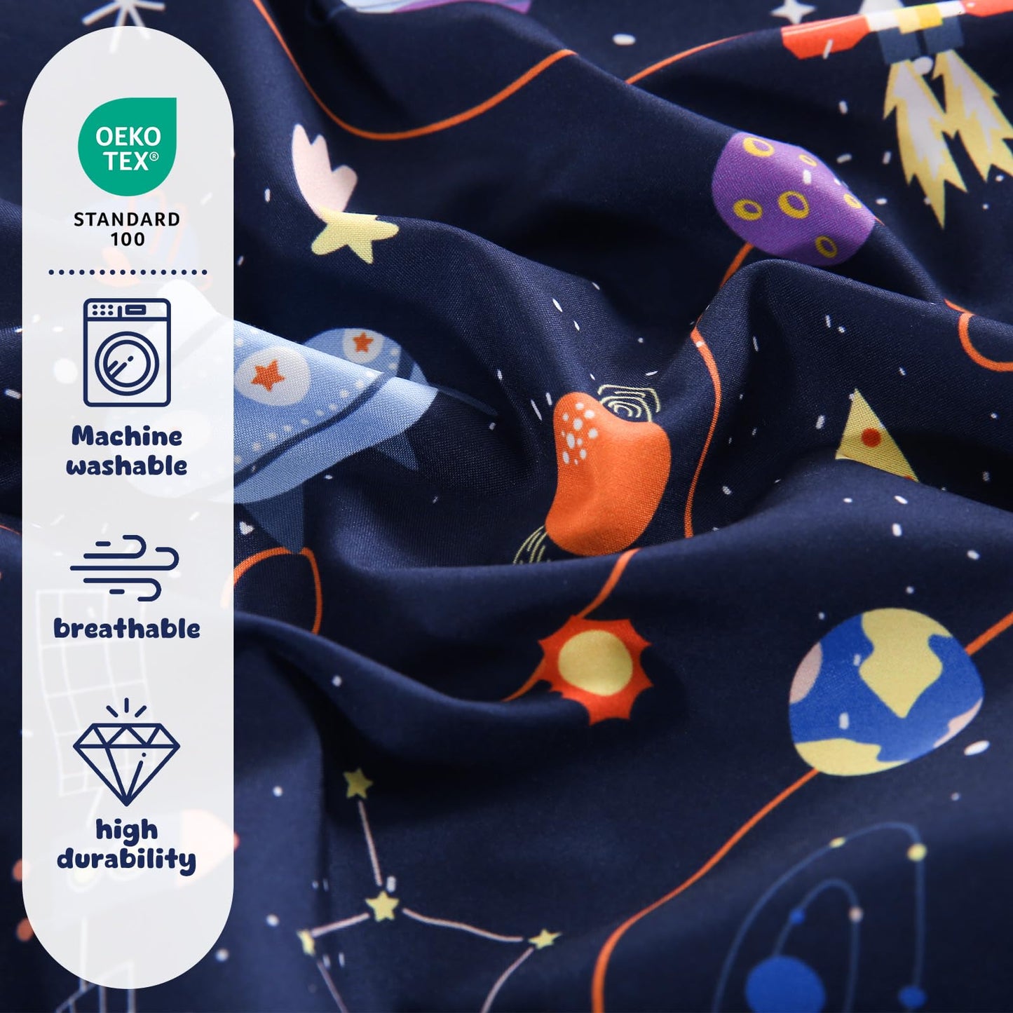 LONAVA Twin Sheet Set Kids - 3 Pieces Soft Microfiber Cartoon Style Bedsheets for Boys Girls Teens, Oeko TEX, Breathable Deep Pocket Sheets, (Astronauts)