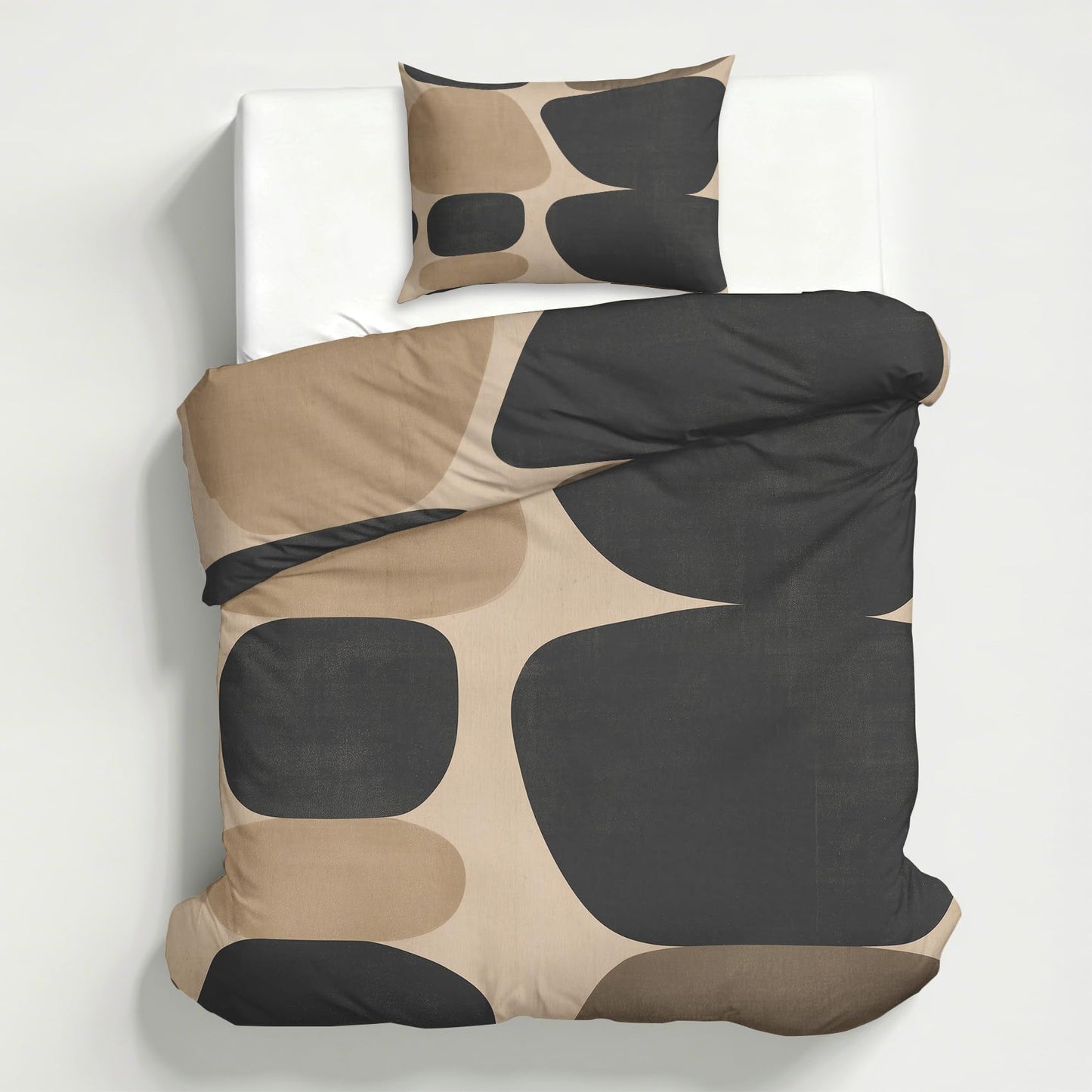 Boho Mid Century Twin Duvet Cover Set, Mid Century Modern Bedding Set 2 Pcs Reversible, Abstract Geometric Bedroom Decor, Ultra Soft Microfiber, 1 Pillow Sham, Zipper & Ties KJJT 104