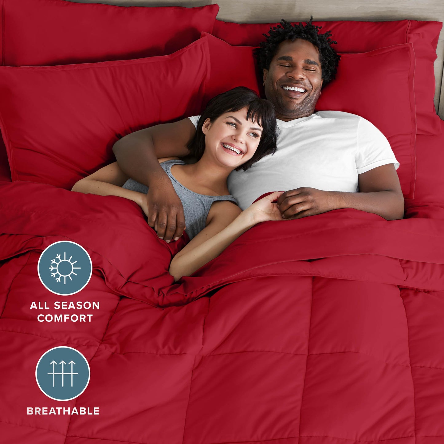 Bare Home Bed-in-A-Bag 7 Piece Comforter & Sheet Set - Full XL - Goose Down Alternative - Ultra-Soft 1800 Premium Bed Set (Full XL, Red/Red)