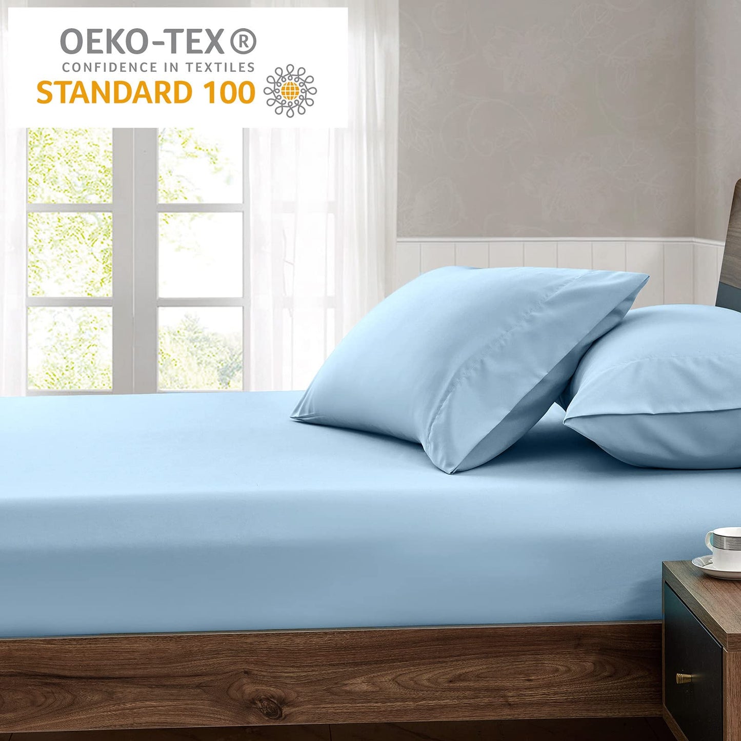 FreshCulture Queen Fitted Sheet - Hotel Quality, Ultra Soft & Breathable Brushed Microfiber, Deep Pocket, Cooling Fitted Sheets for Queen Size Bed (Light Blue)