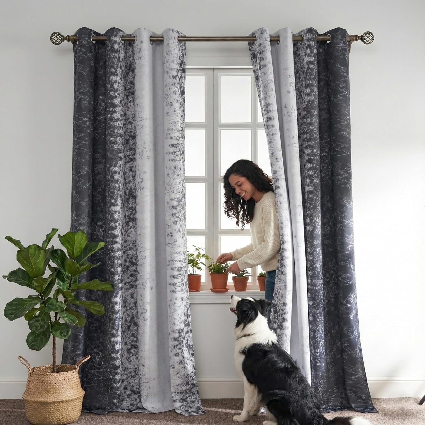 PONY DANCE Black and White Blackout Curtains 84 Inches Long for Living Room, Modern Thermal Insulated Window Drapes for Bedroom/Youth Dorm/Nursery, Ombre Gaming Curtains, 2 Panels Set, 52″W x 84″L