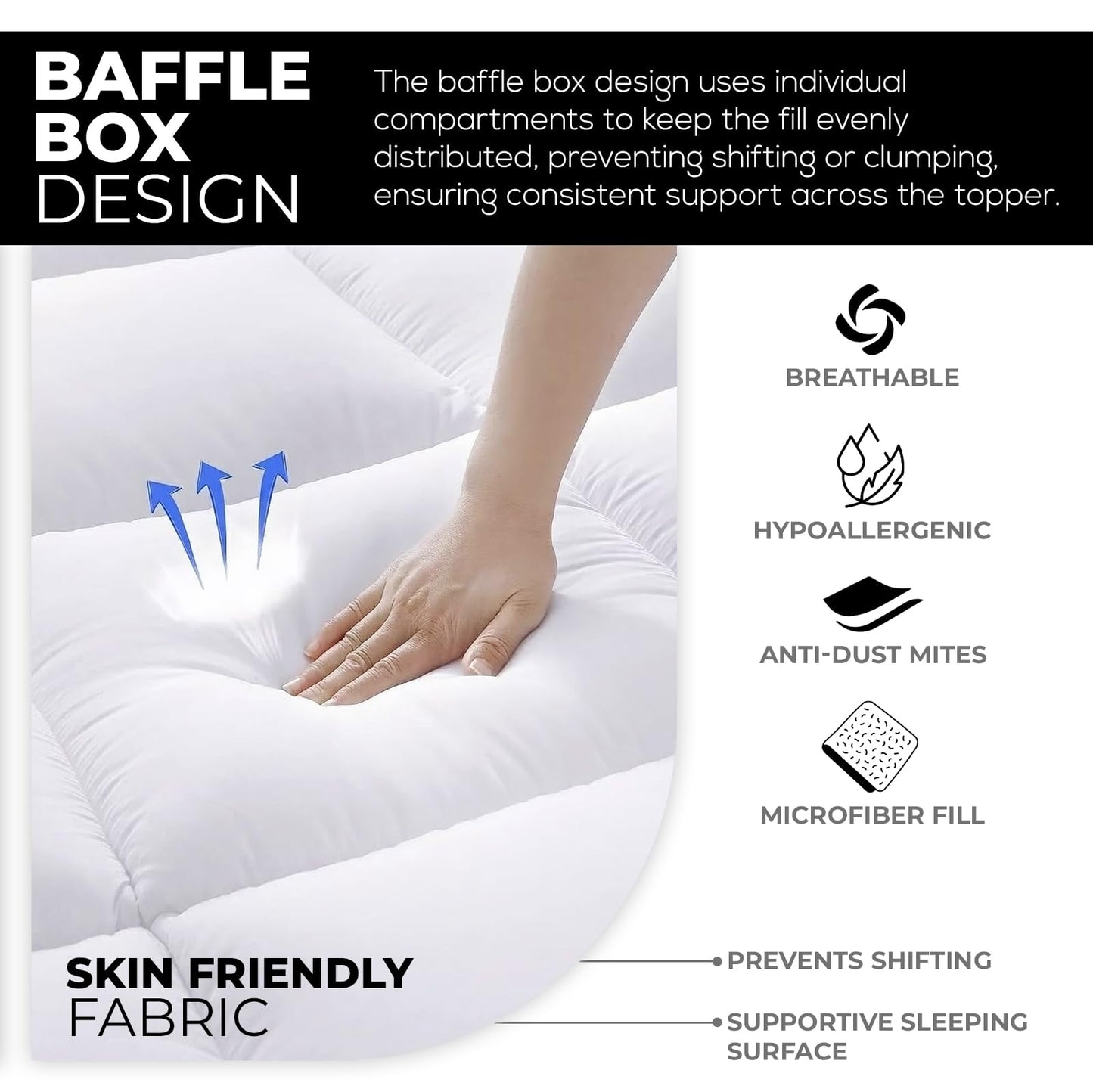 Queen Mattress Topper Cooling Pillow Top Extra Thick, Plush Mattress Pad for Back Pain Relief, Breathable Quilted Bed Topper with Deep Pocket 8–21”, Down Alternative Filling