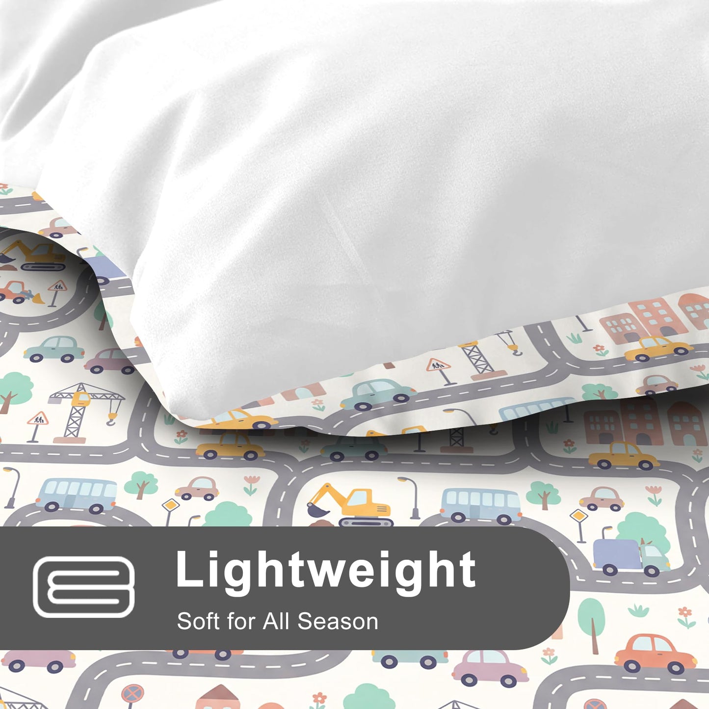 VTKON Construction Truck Comforter Set for Kids Full 3Pcs with 1 Comforter and 2 Pillowcases Cute Traffic Car Bedding Boys Vehicle Themed Bed Set Microfiber for All Season
