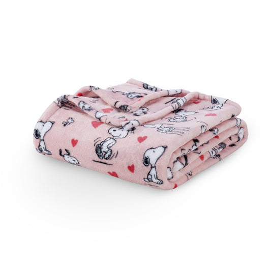 Berkshire Blanket Peanuts® VelvetLoft® Cute Character Snoopy Plush Throw Blanket,Peanuts Poses and Hearts Blush,Throw 55 in x 70 in (Official Peanuts® Product)