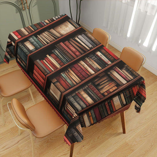 XYJFZL Bookshelf Tablecloth Library Vintage Bookcase Book Shelf Rectangle Table Cloth Kitchen Table Decorations for Home Dinner Party 52 x 70 Inch 4-6 Seats