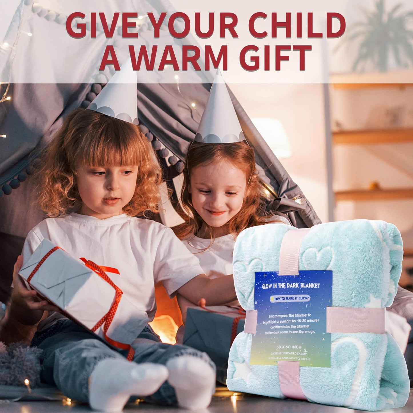 LIFEYJ Glow in The Dark Stars Heart Blanket Gifts for Girls Boys,Soft Blanket 3 4 5 6 7 8 9 10 Year Old Girl Gifts Ideas,Toddler Girl Toys Age 6-8,Easter Gifts for Kids Birthday Gifts Presents,50"x60"