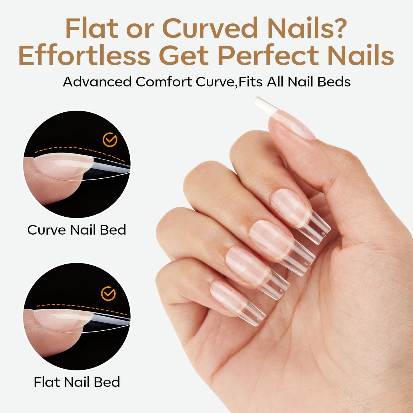 modelones Medium Square Gel Nail Tips, 360pcs Pre-etched Clear Fake Nails Press On Full Cover Half Matte 15 Sizes Acrylic Gel Tips for Extension Salon