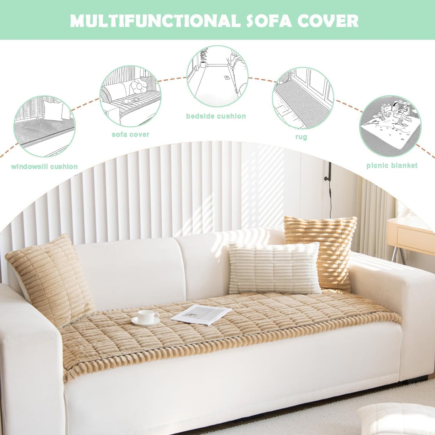 ZQFFB Pet Couch Cover Dogs Washable Non-Slip Couch Protector Pet Friendly Dog Mat for Couches and Sofas