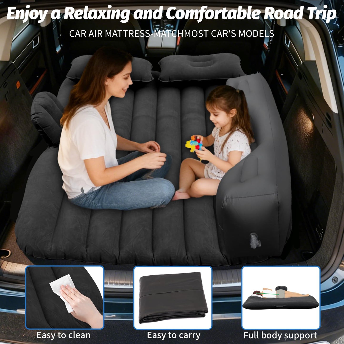 Onirii Inflatable Car Air Mattress Back Seat Bed with Air Pump