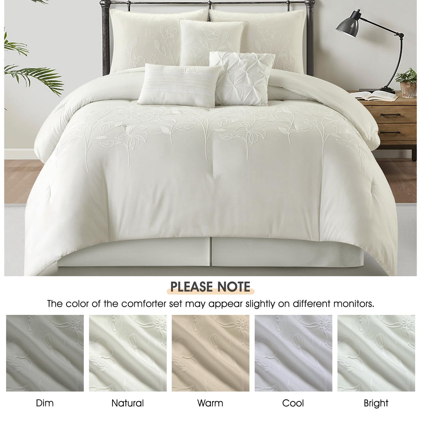 LANCO MODERN LIFESTYLE Blue Queen Comforter Set, Chain Stiching 3D Floral Embroidery, Exquisite and Elegant Bedding Sets, 7 Pieces Bed in a Bag, Bedskirt, Pillow Shams and Decor Pillows
