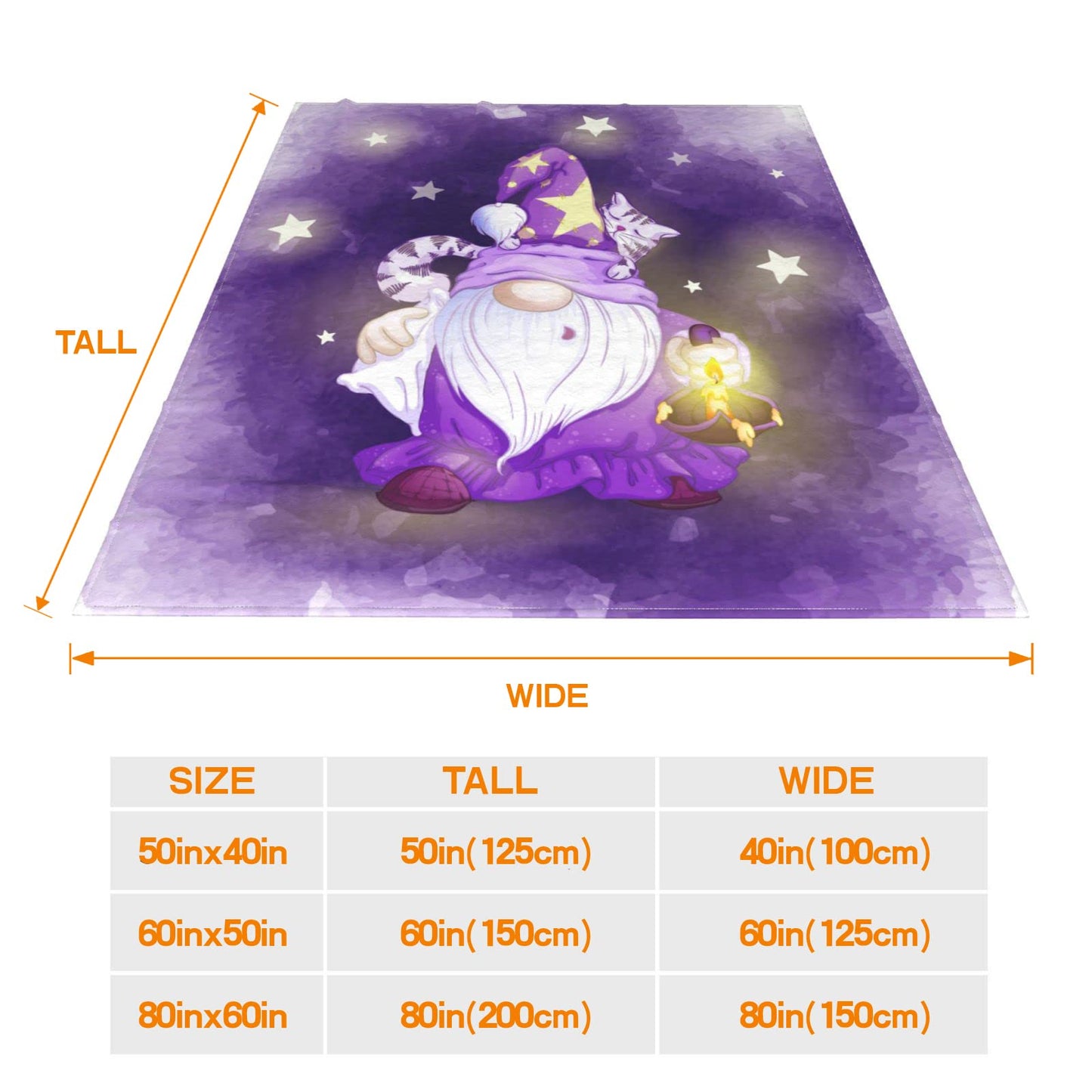 JOOCAR Flannel Bed Blanket Cartoon Sleepy Gnome Purple Cozy&Soft Plush Blankets for Bed Couch Living Room Sofa Chair, 60x80 Inch